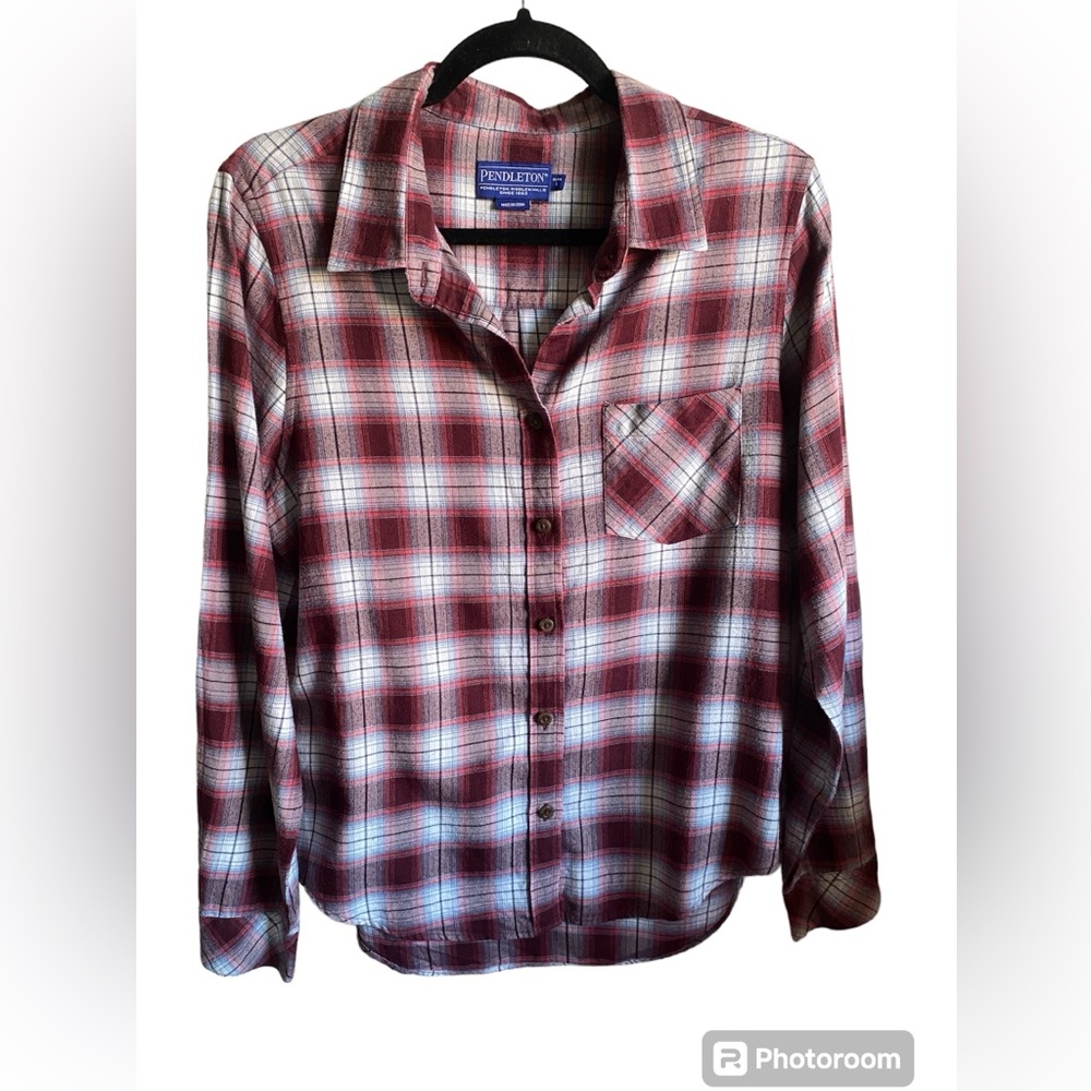 Pendleton Women's Long Sleeve Button Down Cotton Shirt Plaid Size L